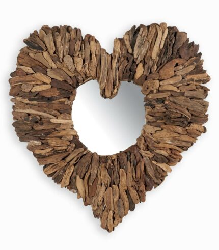 Miroir en forme de coeur en bois flotté