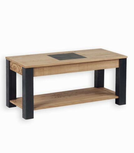Table basse avec sa céramique aspect ardoise incrustée.