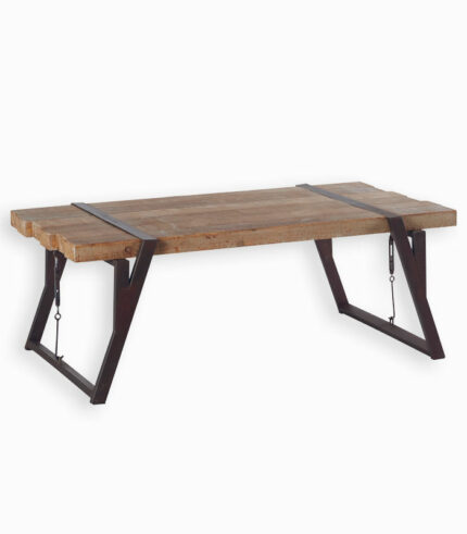 Table basse rectangulaire en bois brut et fer vieilli