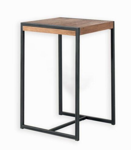 table haute Browton en teck recyclé et fer vieilli.