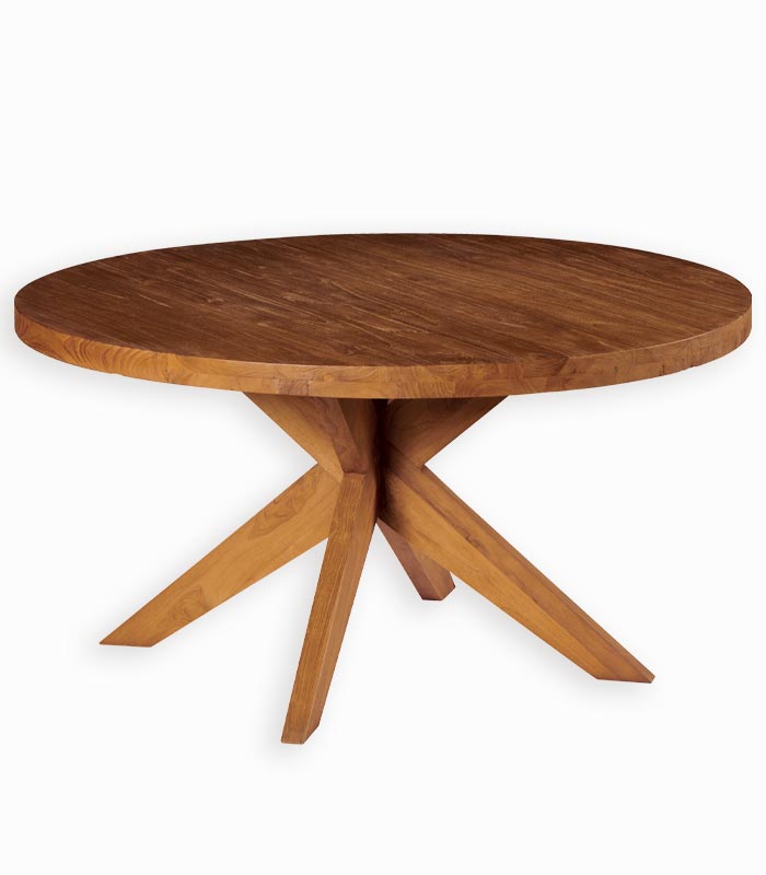 Table MAHINI Table ronde en teck massif et pied en croix