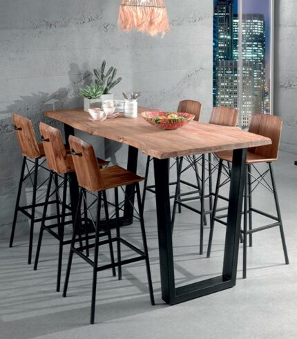 Table haute TREE en teck et métal, le teck à l’état pur !