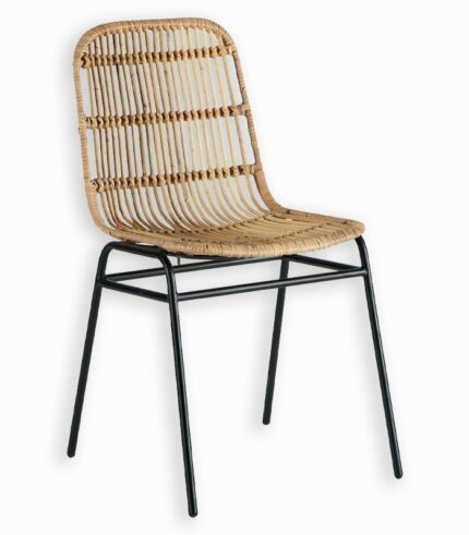 Chaise CURTIS rotin et fer laqué noir