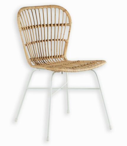 Chaise GATO rotin et fer laqué blanc
