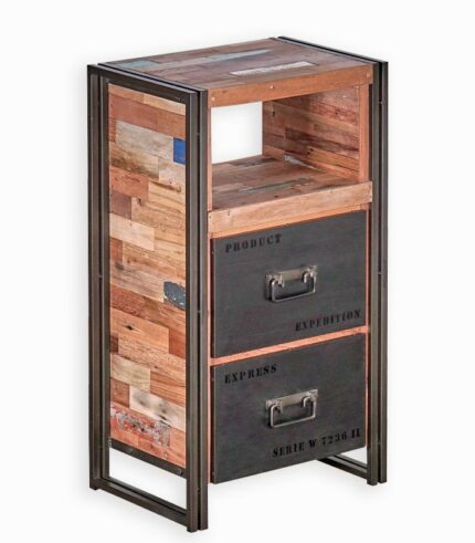 Commode en bois de bateau recyclé et métal vieilli