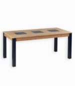 Table PIER avec plateau incrusté de 3 carrés de céramique aspect ardoise