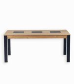 Table PIER avec plateau incrusté de 3 carrés de céramique aspect ardoise