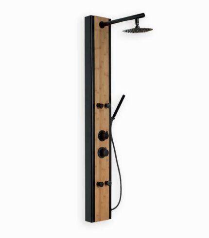 Colonne de douche alu noir et bambou