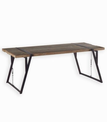 Table rectangulaire WESTMOUNT en bois brut et fer vieilli