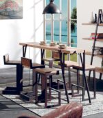 Table haute en bois brut et fer vieilli