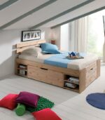 Lit en bois massif avec de nombreux rangements