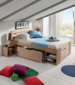 Lit en bois massif avec de nombreux rangements