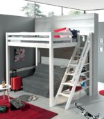 Lit mezzanine LOFT en pin massif lasuré blanc