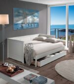 Lit-banquette en bois blanchi