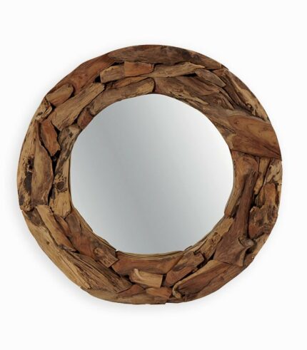 Miroir rond en bois