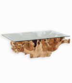 Table basse en racine de teck avec plateau en verre