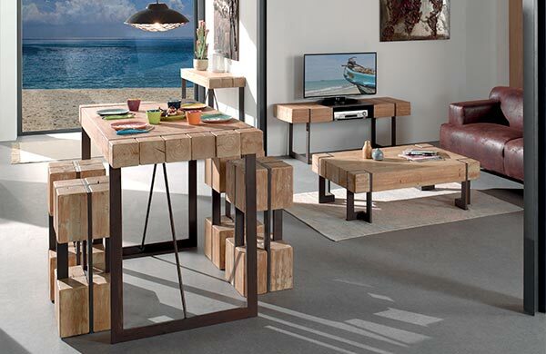 mange-debout design indus en bois et métal
