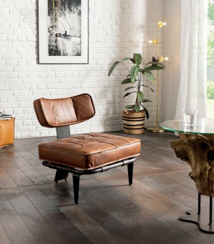 Fauteuil LUTON en cuir havane