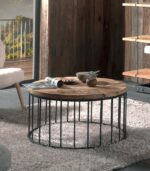 Table basse plateau teck recyclé et piètement métal