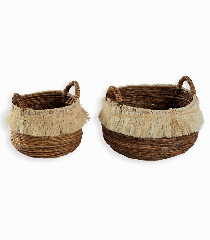 Set de 2 paniers forme arrondie Set de 2 paniers forme arrondie en vannerie