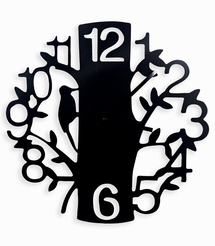 Horloge murale branches et oiseau Horloge murale branches et oiseau en métal noir