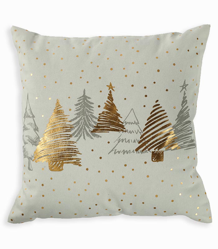 Coussin carré HAVARD Coussin carré HAVARD avec sapins gris et dorés