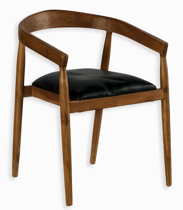 Fauteuil WANATU Fauteuil WANATU teck massif et cuir noir