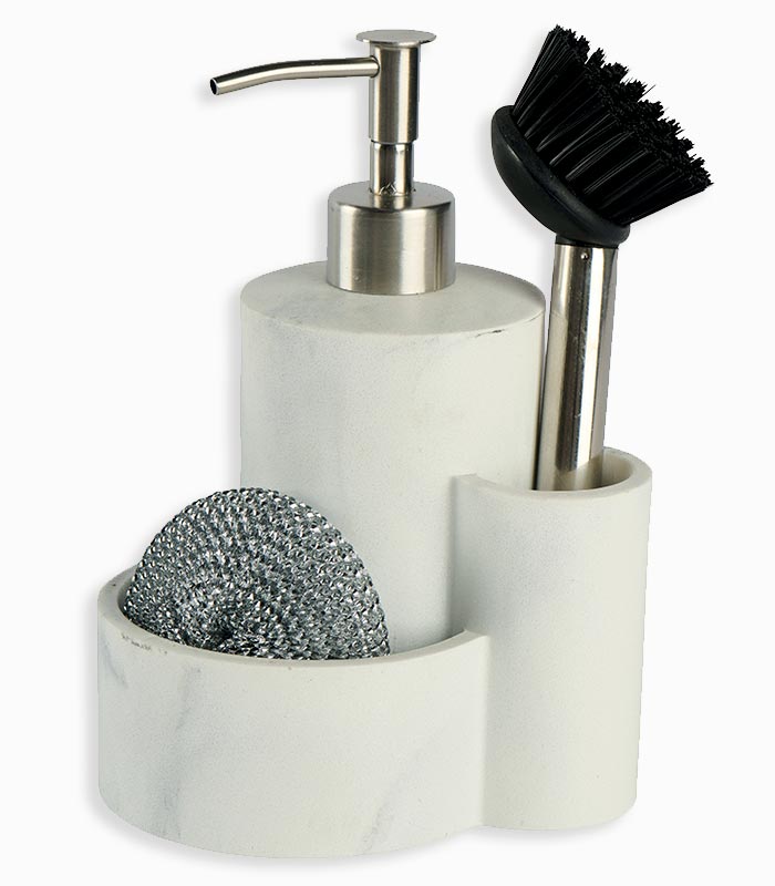 Distributeur de savon avec brosse et éponge Distributeur de savon avec brosse et éponge