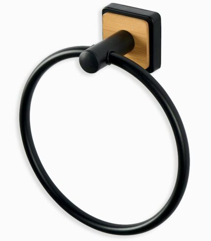 Anneau porte-serviette métal noir et bambou