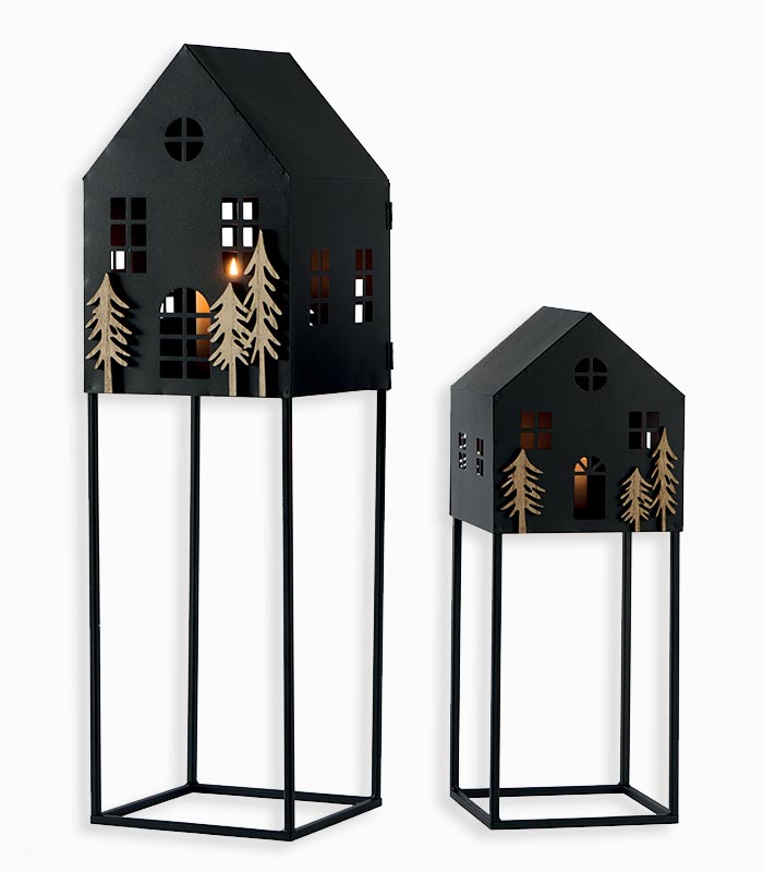 Set de 2 lanternes forme maison Set de 2 lanternes forme maison