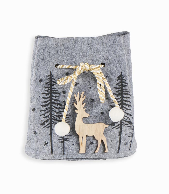 Sac feutrine grise sapins et flocons Sac feutrine grise sapins et flocons