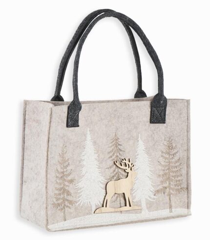 Sac feutrine beige sapins blancs