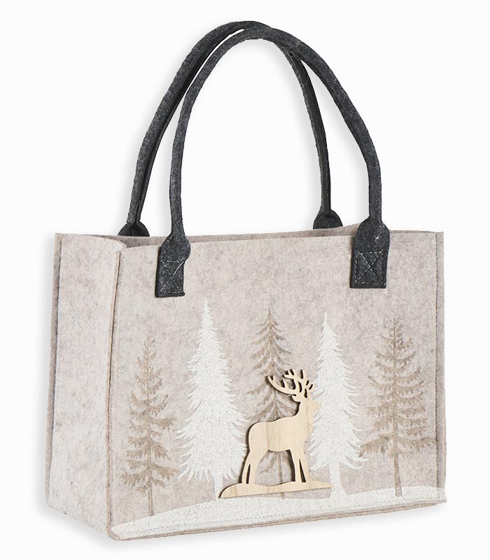 Sac feutrine beige sapins blancs Sac feutrine beige sapins blancs