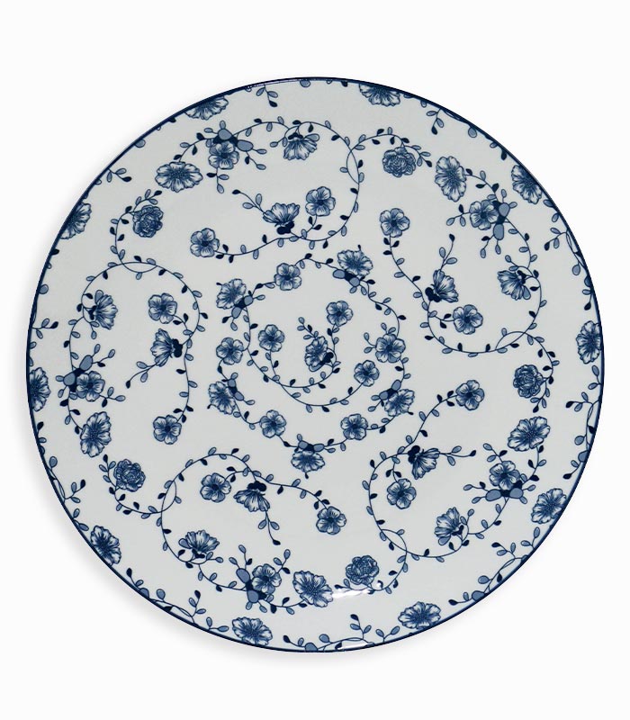 Assiette plate FLORA Assiette porcelaine blanche avec fleurs bleues