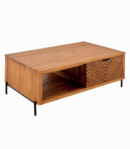 Table basse teck massif CROXTON 2 tiroirs