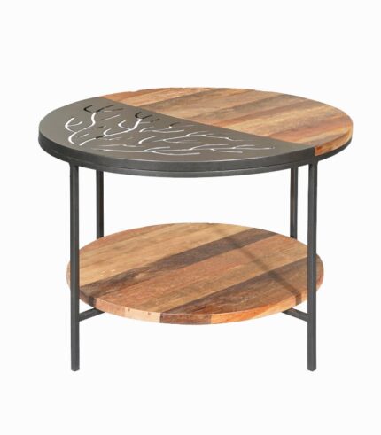 Table basse ronde bois de bateau TIWI double plateau Ø 60 cm