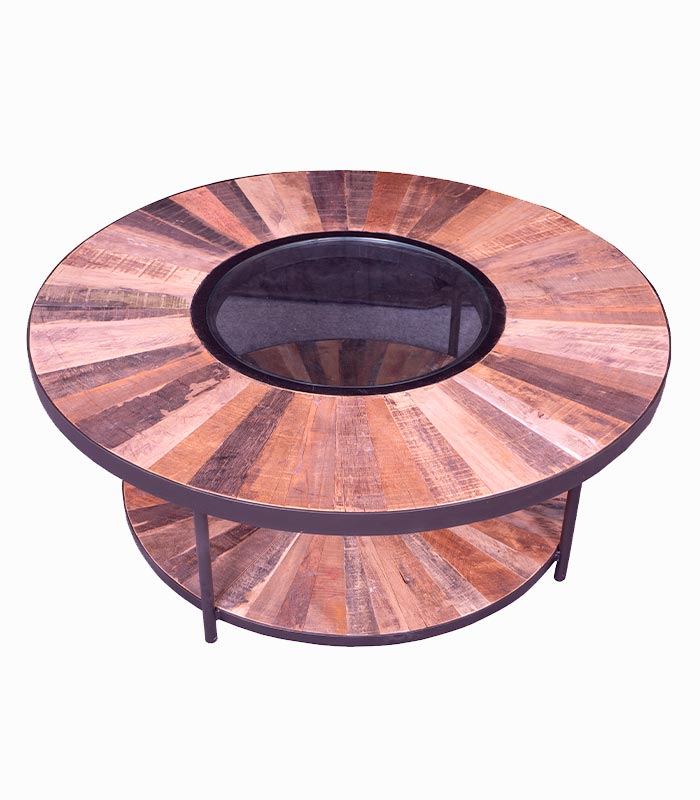 Table basse BADU Table basse bois de bateau BADU double plateau Ø 100 cm