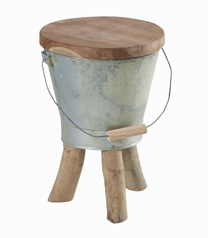 Tabouret teck & métal SEAU Tabouret teck & métal SEAU