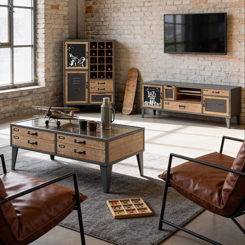 Mobilier rétro en bois et fer MINDY