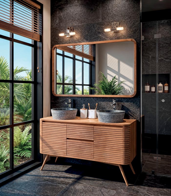 Salle de bains MAUI Salle de bains teck double vasque marbre gris MAUI