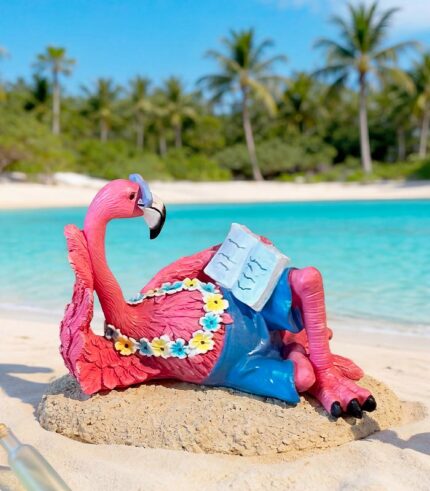 Flamant rose entrain de lire