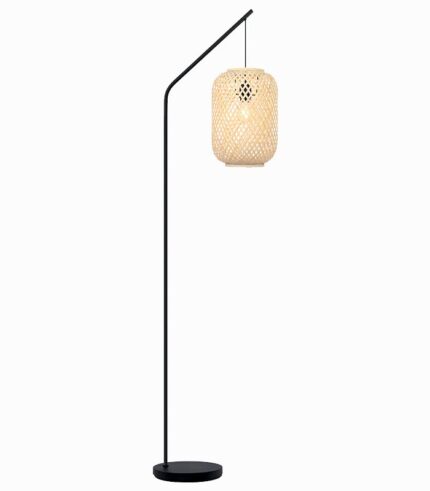 Lampadaire métal abat-jour bambou