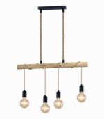 Suspension métal et bois 4 lampes