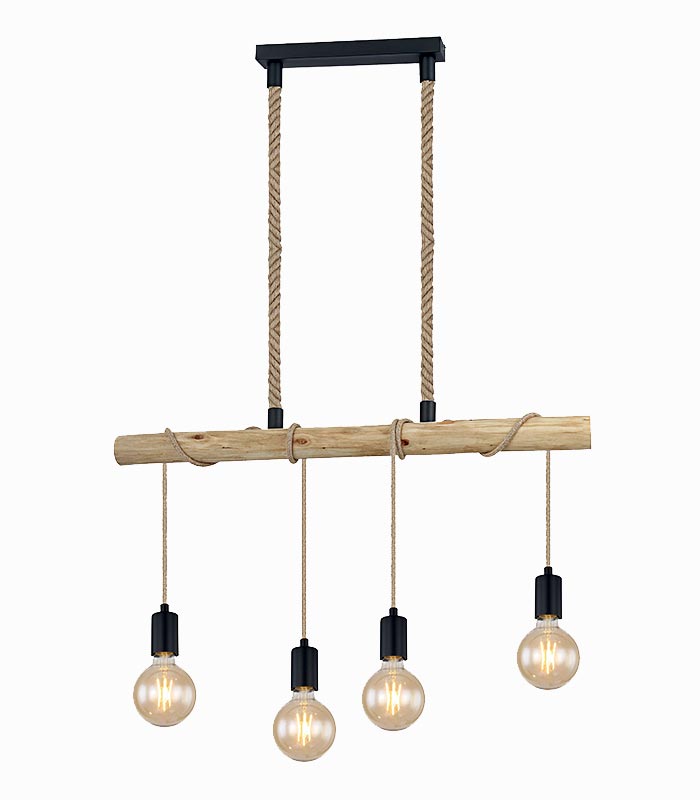 Suspension métal et bois 4 lampes Suspension métal et bois 4 lampes