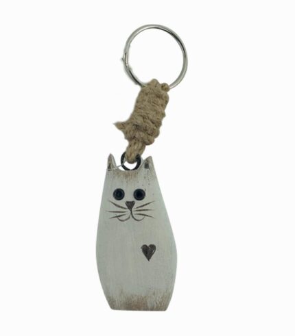 Porte-clés chat blanc haut