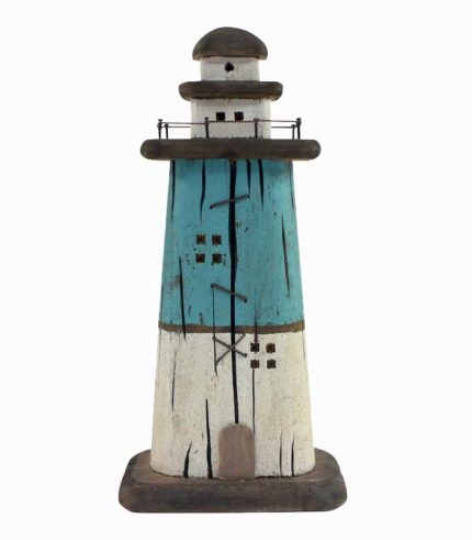 Phare en bois à poser blanc et bleu