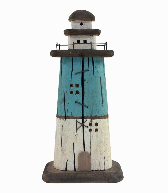 Phare en bois à poser Phare en bois à poser blanc et bleu
