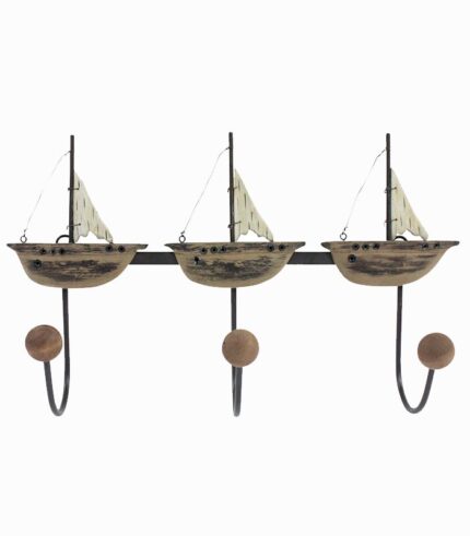 Patère 3 voiliers en bois