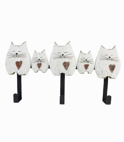 Patère 5 chats blancs en bois