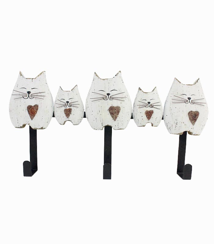 Patère 5 chats blancs en bois Patère 5 chats blancs en bois
